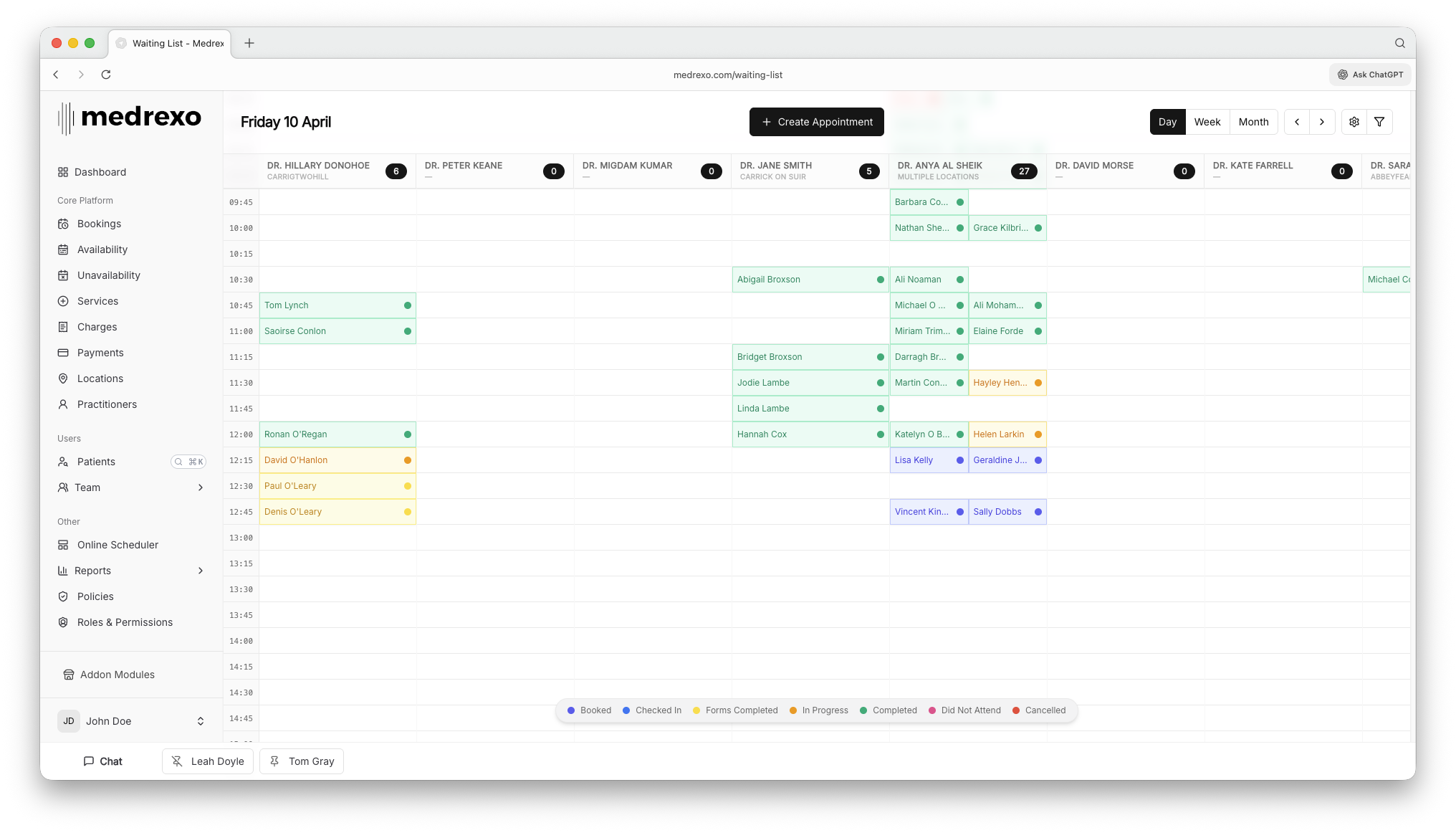 Medrexo urgent care waiting list workflow